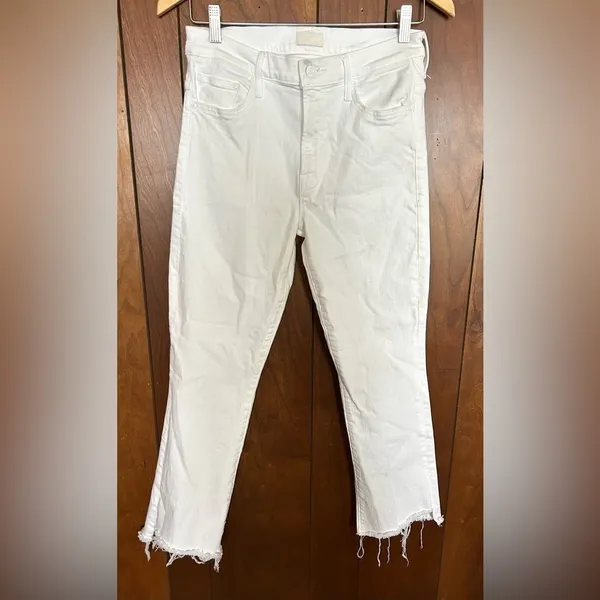 Mother Denim The Insider Crop Step Fray Jeans Fairest of Them All White Size 29 - Image 3