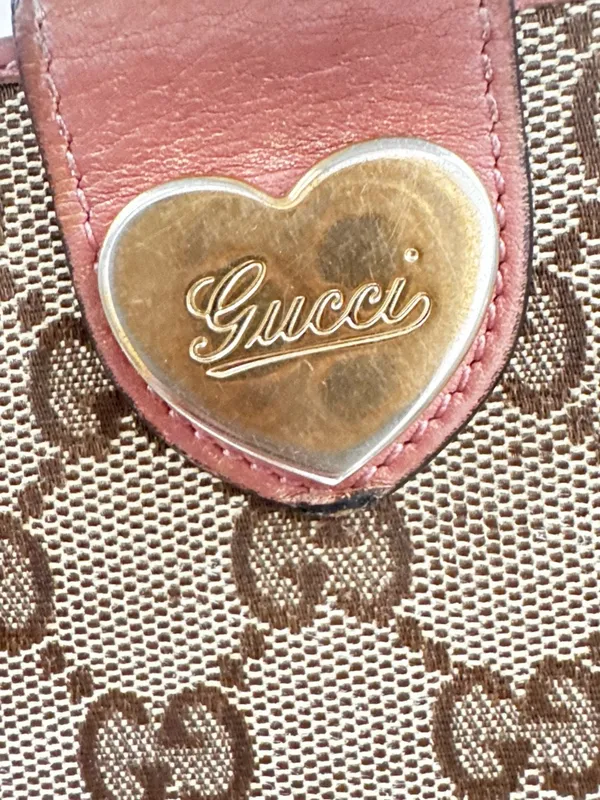 Gucci Vintage Pink Brown & Beige Monogram Canvas Heart Snap Wallet - Image 7