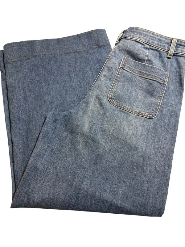 Talbots Wide Leg Jeans High Waist Blue Denim Stretch Flattering Pockets Size 10 - Image 3