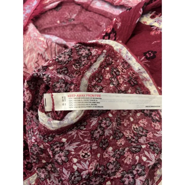 Free People Boho Floral Paisley Midi Dress Burgundy Pink Lace Handkerchief Hem - Image 8