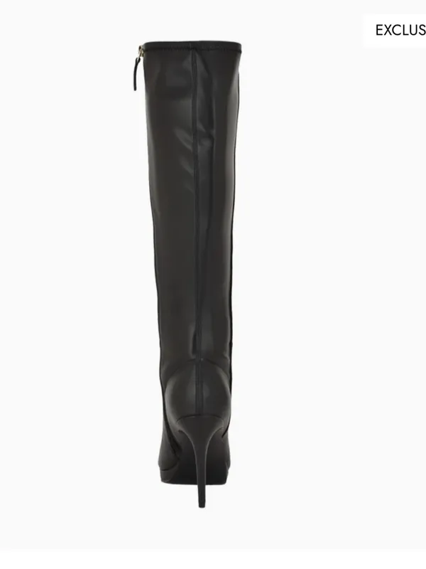 Quizme Platform Leather Boots Black Stiletto Heel Boots with Zipper - Image 3