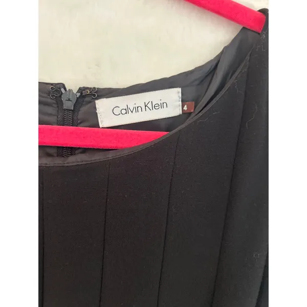 Calvin Klein Black Pintuck Pleated Fit and Flare‎ Sleeveless Dress Size 4 - Image 2