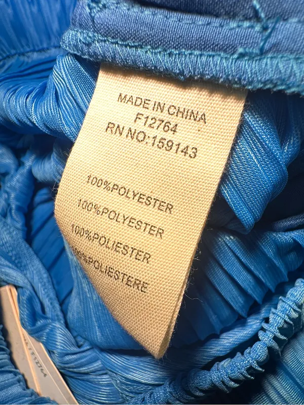 FRNCH Nouma Blue Pleated Wide Leg Pants Size M NWT Parisian Plisse Satin Trouser - Image 12