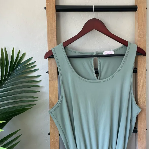 Pink Lily Sleeveless Sage Green Drawstring Waist Romper - Image 2