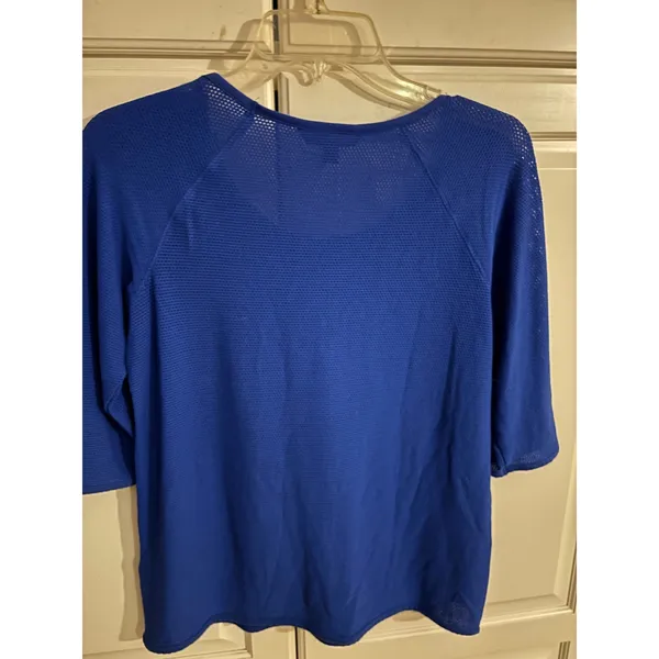 LAUREN Ralph Lauren Womens Blue Textured Knit 3/4 Sleeve Top‎ M - Image 5