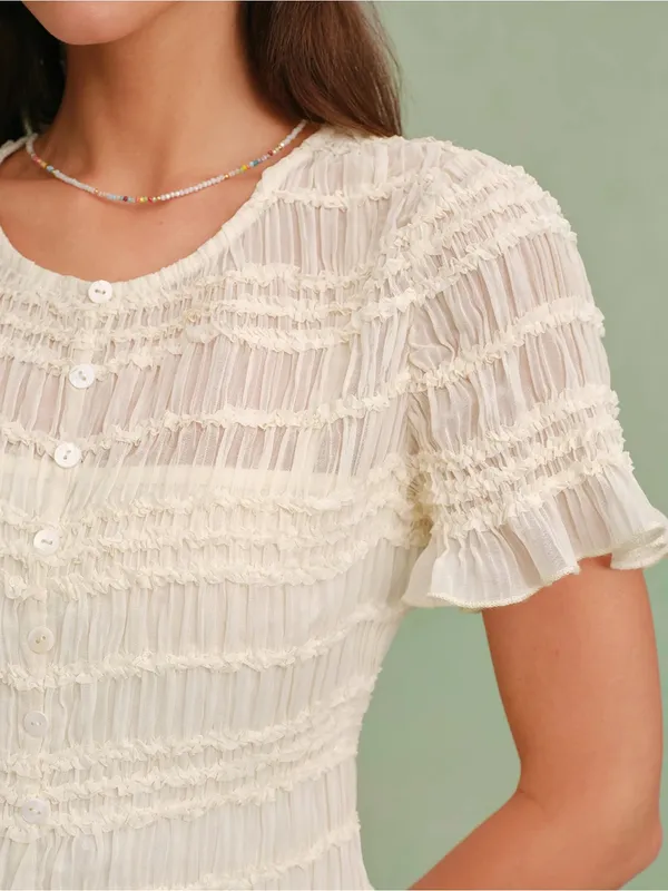 Rihoas Apricot Boat Neck Shirred Tee - Image 2