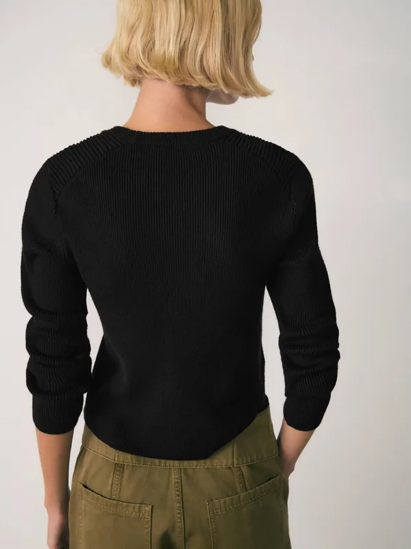 Mango Black Button-Shoulder Ribbed Sweater - Image 2