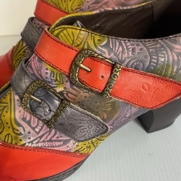 Mary Jane Leather Multicolor Heels Double Buckle Chunky Block Heel Size 9.5 - Image 12