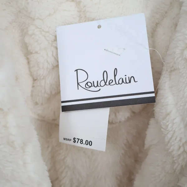 Roudelain Wrap Bathrobe Womens S White Fleece Cable Knit Shawl Collar Belt Waist - Image 6