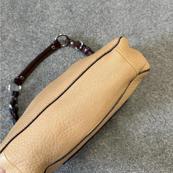 Y2K Vintage Coach Chelsea Pebble Leather Tan Turnlock Shoulder Bag 8A38 - Image 3