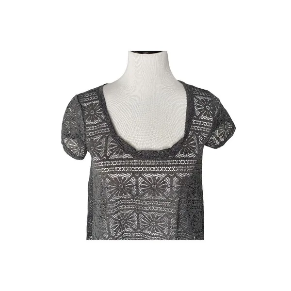 American Eagle Crochet Sheer See Though Top Size S Gray BOHO Lace Short Sleeve - Image 4
