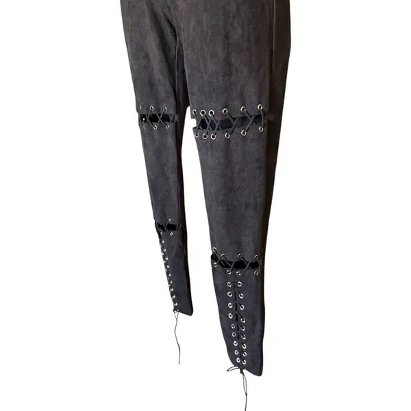 Womens Nude Brand Chloe Lace Up Sexy Faux Suede Pants in Black - Sz S - Image 4