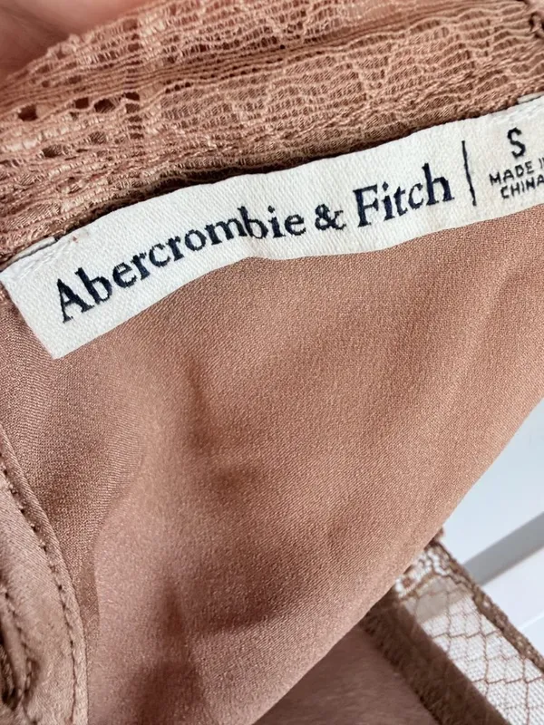 Abercrombie & Fitch Mocha Satin Lace-Trim Cami Tank Adjustable Straps S - Image 6