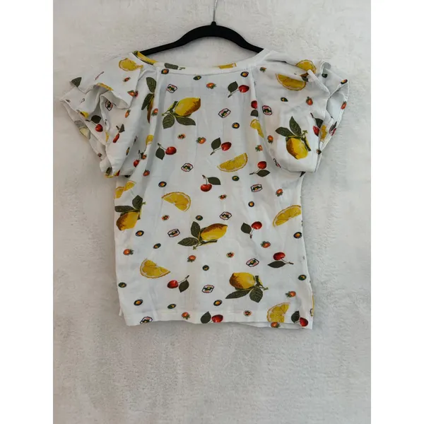 Maeve Anthropologie Lemon Cherry Fruit Print V-Neck Flutter Sleeve Cotton Top S - Image 10