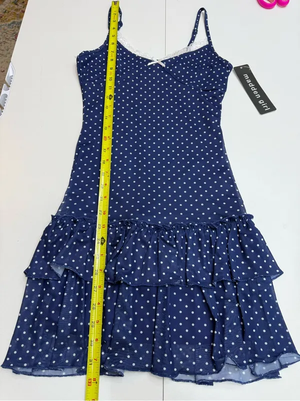 Madden Girl Navy Blue Polka Dot Lace Trim Ruffle Mini Dress Size S - Image 6