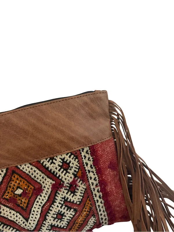 Gift From Morocco Brown Faux Leather Clutch Bag Purse Fringe Handbag Vegan - Image 7
