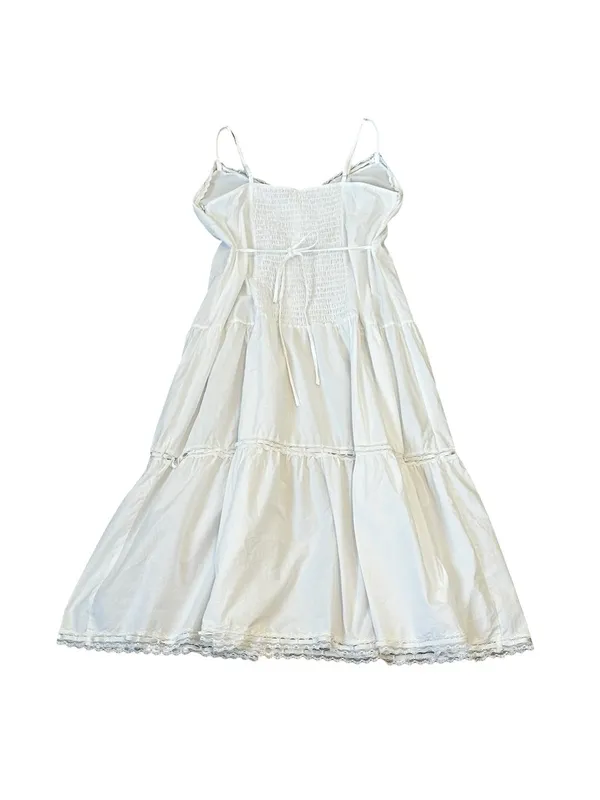 Frankie’s Bikinis White Cotton Cottagecore Bohemian Midi Dress Coquette Large - Image 8