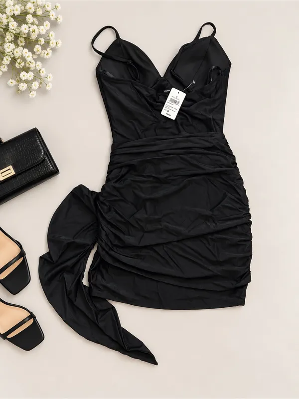 Black Ruffle-Front Bodycon Mini Dress | Windsor - Image 5