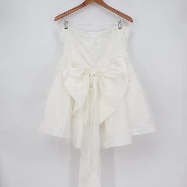 Showpo Cailene Ivory Strapless Pearl Mini Dress with Bow Train Size 12 - Image 8