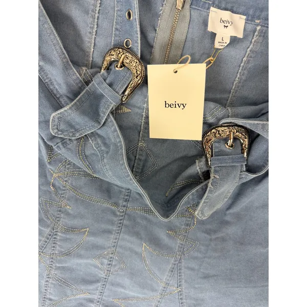 Beivy Women Denim Overall Jumper Dress Size L Blue Pinafore - Image 11