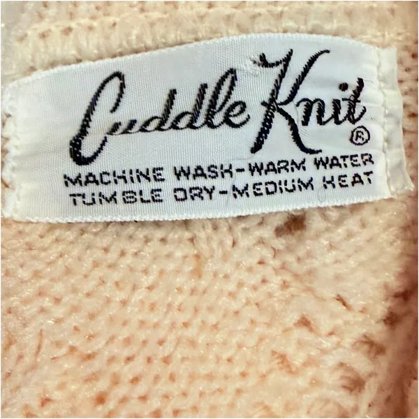 VTG 70's Cuddle Knit Cream Pointelle Button Front Cape Fringe Poncho Cottagecore - Image 6