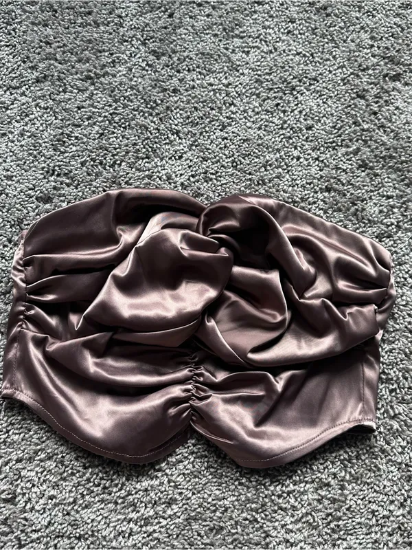 Satin Bandeau Top in Brown Pink Size M - Image 2