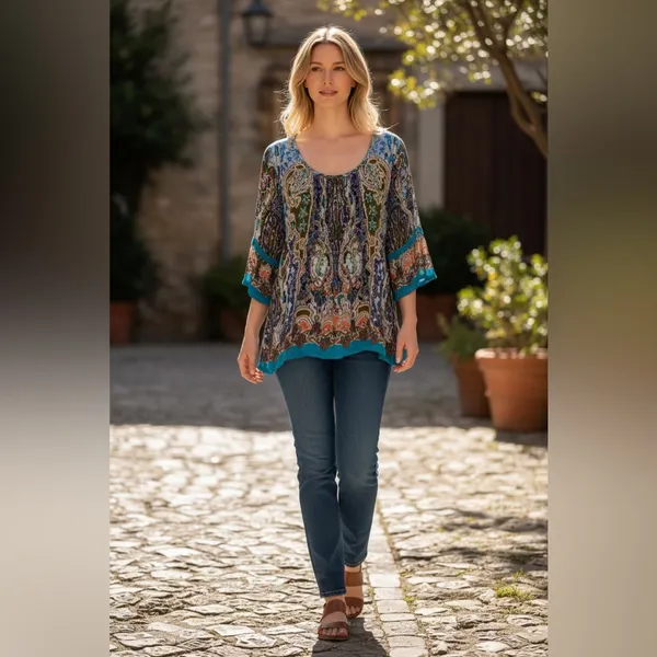 BILA Multicolor Women's Tunic Top Blue Size L - Image 2