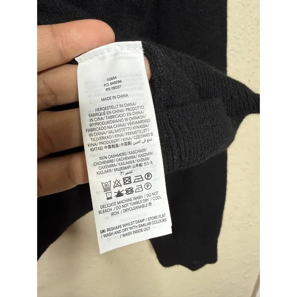 Boden 100% Cashmere Crewneck Sweater Womans L Black Green Trim Ribbed Edges - Image 8