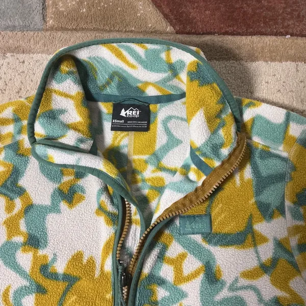 REI Co-op Gorpcore Women‎ Full Zip Fleece Jacket Abstract Print Yellow XS 217359 - Image 4