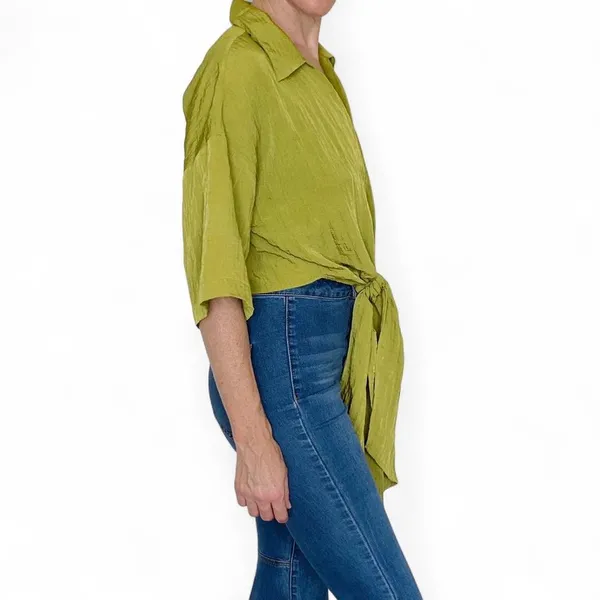 NWT H&M Lime Green Cropped Front Tie Retro Blouse - Image 3