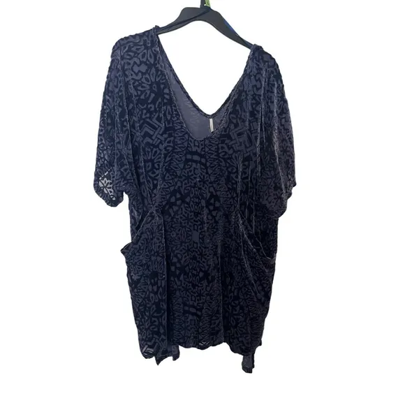Free People DRESS Room of Shadows Velvet Burnout Shift Dress Womens XS Blue - Image 3