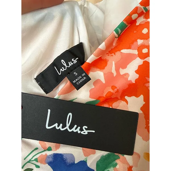 NWT Lulus Bold Presence Orange Multi Floral Satin Halter Midi Dress Party Size S - Image 6