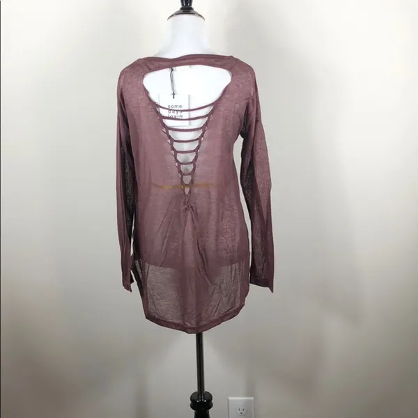 Long Sleeve Top Lace Up Back Cutout Purple - Image 3
