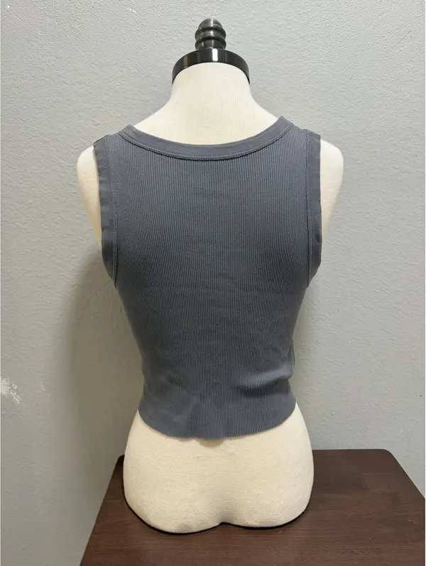 Brandy Melville Connor Dark Grey Scoop Neck Raw Hem Tank OS - Image 4
