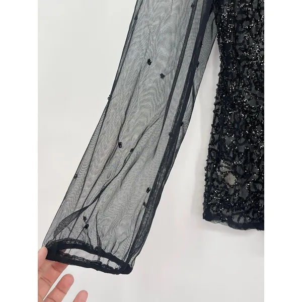 NWT Soft Surroundings Sequin Black Sheer High‎ Neck Beaded Blouse Size XL Formal - Image 4