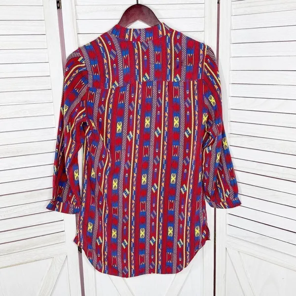Amanda Uprichard Aztec Native Print Silk Tunic Blouse‎ Red Small - Image 9