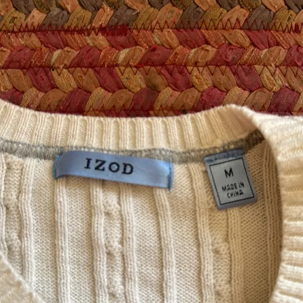 Izod Classic White Cable Knit Sweater High Neck Tennis Preppy - Image 2
