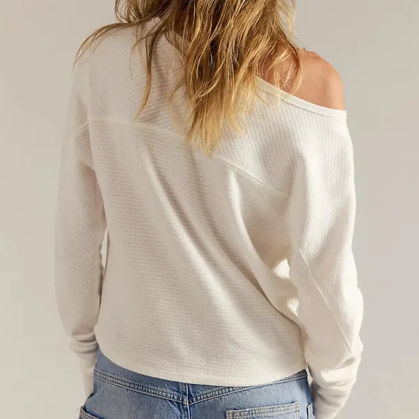 Free People | NWT We The Free Jess Thermal Boat Neck Long Sleeve Top in Ivory - Image 3