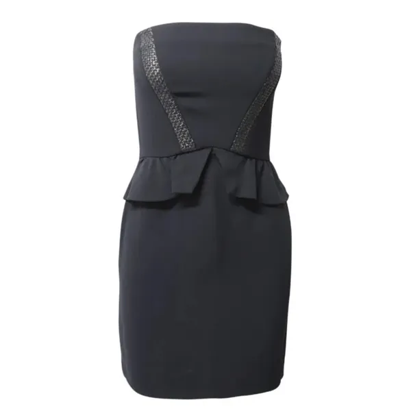 Sandro Paris Strapless Peplum Dress Size 8 Black Embellished Cocktail Party Chic - Image 2