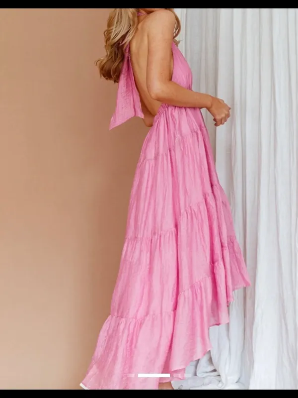 Mika & Gala Pink Halter Tiered Maxi Dress - Image 2