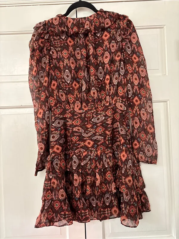 Ulla Johnson Esila Silk Abstract Ruffle Long Sleeve Mini Dress Size 6 Party Ikat - Image 8