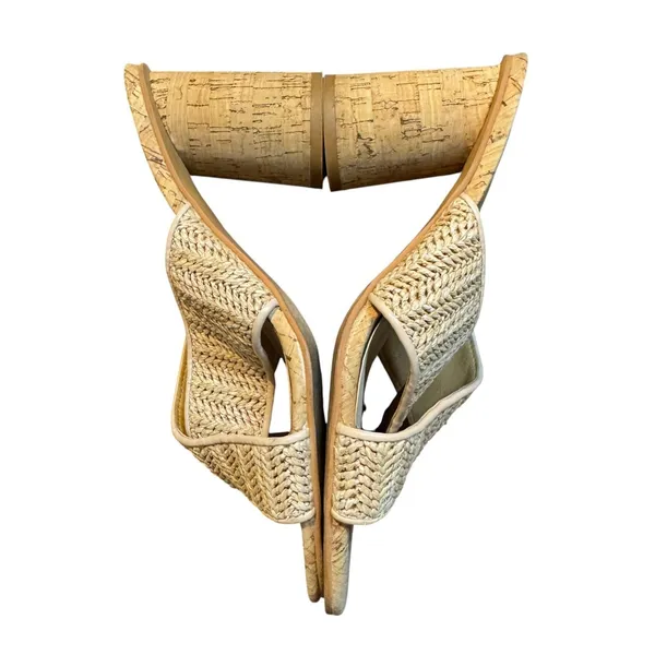 Dolce Vita Womens 7.5 Beige Woven Block Heel Slide Sandals Strappy Cork Heel - Image 6