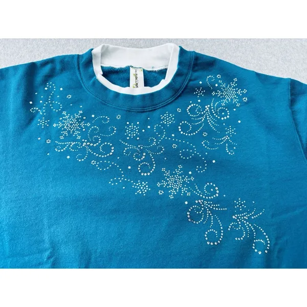 Decorated Originals Womens Blue Rhinestone Snowflake Holiday Sweatshirt Large‎ - Image 3