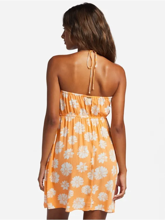 Billabong L Orange Floral Halter Keyhole Beach Mini Dress Resortwear Vacation - Image 2