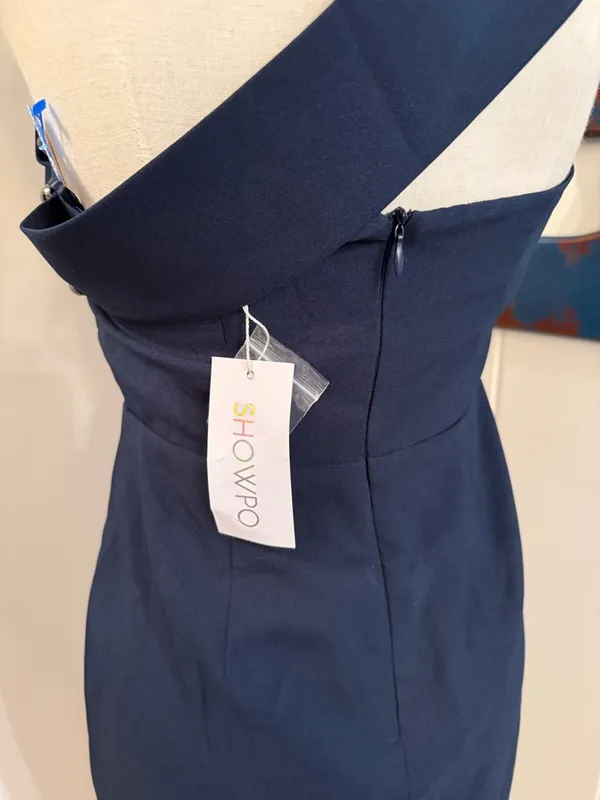 Showpo Navy One-Shoulder Sheath Dress with side Slit Built in Cups Sz 10 M - Image 5