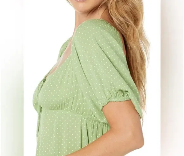 Billabong Green Midi Dress with Puff Sleeves - Image 2