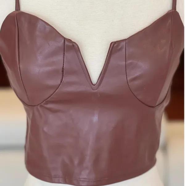 Charlotte Russe Burgundy Faux Leather Corset Crop Top - Image 2