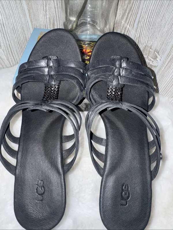 UGG Black Multi-Strap Leather Slide Sandals - Image 3