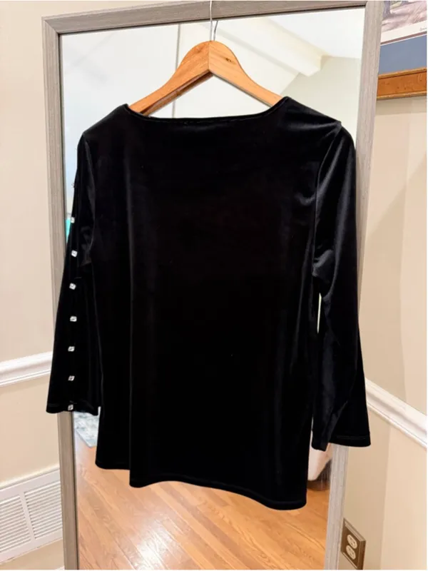 Women's Cable & Gauge Black Velvet Long Sleeve Tee with Embellishments - Image 4