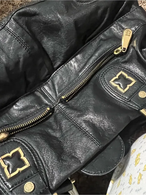 BCBGMaxAzria Black Shoulder Satchel with Gold Hardware - Image 9